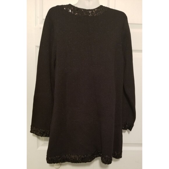 Dana Buchman Women's Knit Cardigan SequinTrim Size Xl Black Open Metallic Accent - Picture 3 of 5